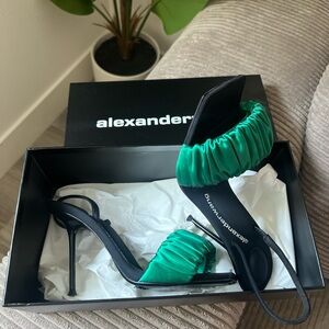 Alexander Wang Julie Scrunchie Slingback Satin Sandal. Comes with original box.
